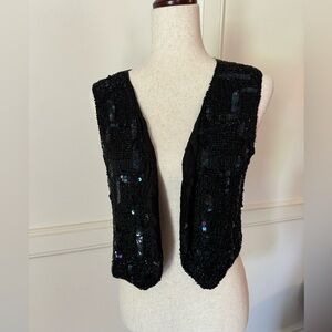 Vintage Women black sequin silk vest unique vest